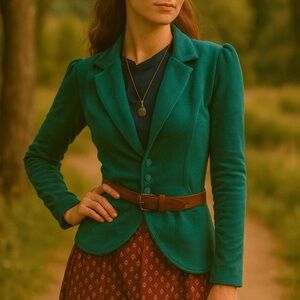 Dina Be Teal Green Pucker Shoulders Blazer Size Medium